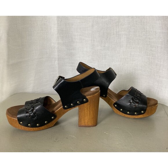White Mountain Footbeds Altheda Black Sz 9M Block Wood Heels Y2K Sandals Shoes - Picture 6 of 10